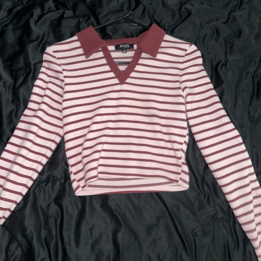 Love J Pink and Red Striped Crop Top